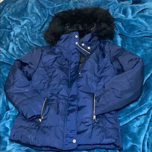 Navy blue fur hoodie jacket (detachable)